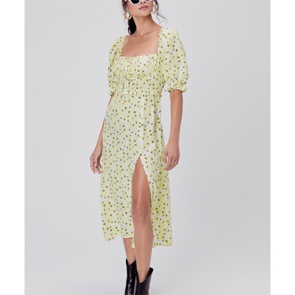 For Love & Lemons Chrysanthemum Midi Dress Lemonade - Picture 3 of 4
